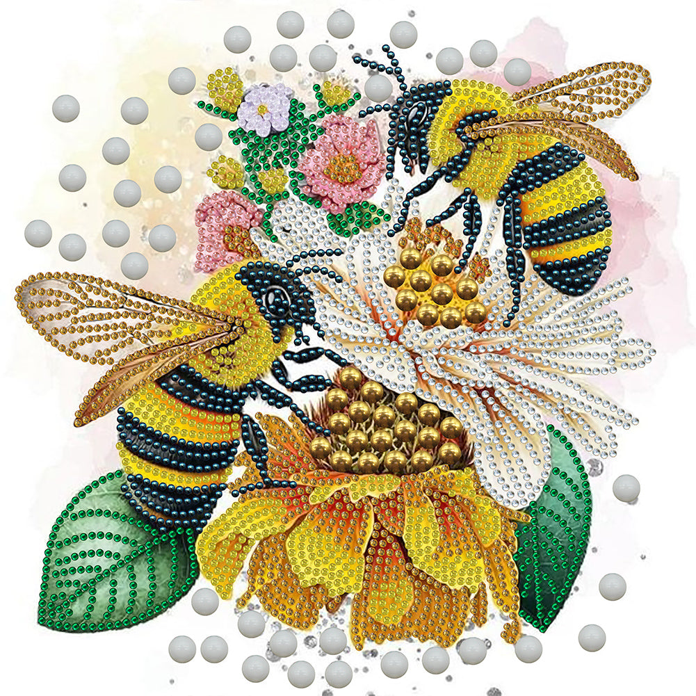 Bee And Flower 30*30CM(Canvas) Partial Special Shaped Drill Diamond Painting