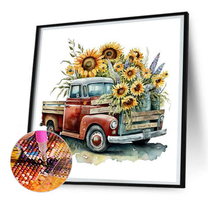 Sunflower Classic Car 30*30CM(Canvas) Full Round Drill Diamond Painting