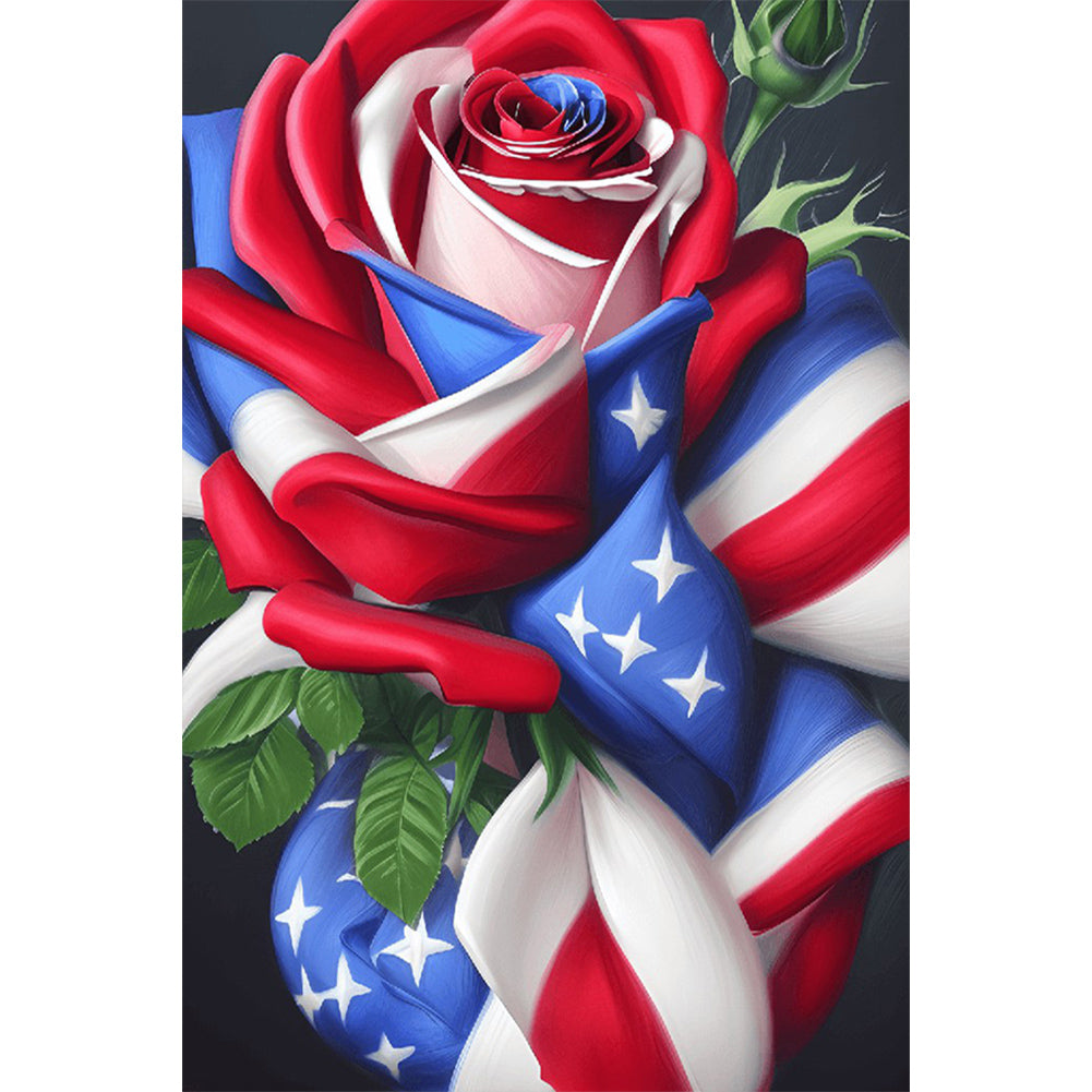 American Flag Rose 40*60CM(Canvas) Full Round Drill Diamond Painting