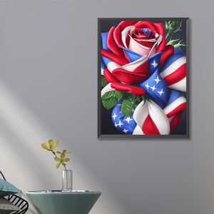 American Flag Rose 40*60CM(Canvas) Full Round Drill Diamond Painting