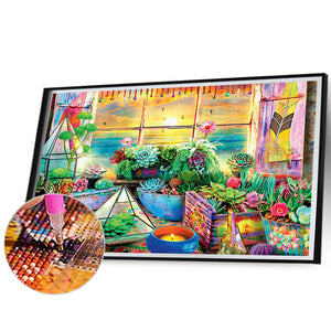 Succulents And Sunset 70*50CM(Canvas) Full Round Drill Diamond Painting