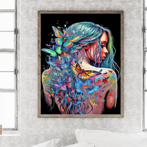 Butterfly Tattoo On Back For Girls 50*60CM(Canvas) Full Round Drill Diamond Painting