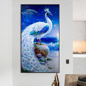 White Peacock 50*90CM(Canvas) Full Round Drill Diamond Painting