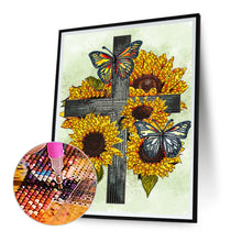 Load image into Gallery viewer, Sunflower Cross 30*40CM(Canvas) Partial Special Shaped Drill Diamond Painting
