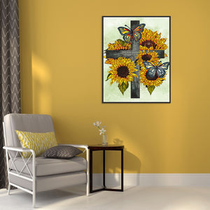 Sunflower Cross 30*40CM(Canvas) Partial Special Shaped Drill Diamond Painting