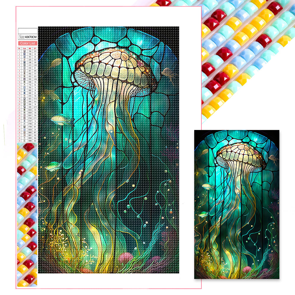 Deep Sea Jellyfish Glass Painting 40*70CM(Picture) Full Square Drill Diamond Painting