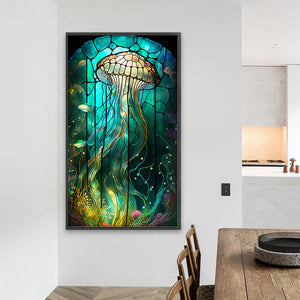 Deep Sea Jellyfish Glass Painting 40*70CM(Picture) Full Square Drill Diamond Painting