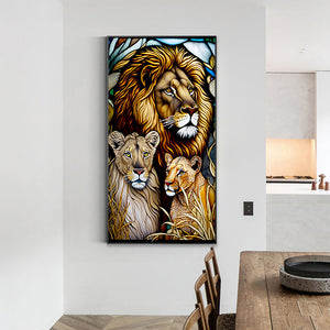 Lion Glass Painting 40*70CM(Canvas) Full Round Drill Diamond Painting