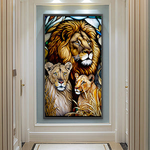 Lion Glass Painting 40*70CM(Canvas) Full Round Drill Diamond Painting