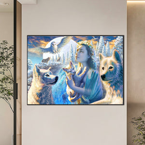 Snow Indians Eagle And Wolf 70*50CM(Canvas) Full Round Drill Diamond Painting