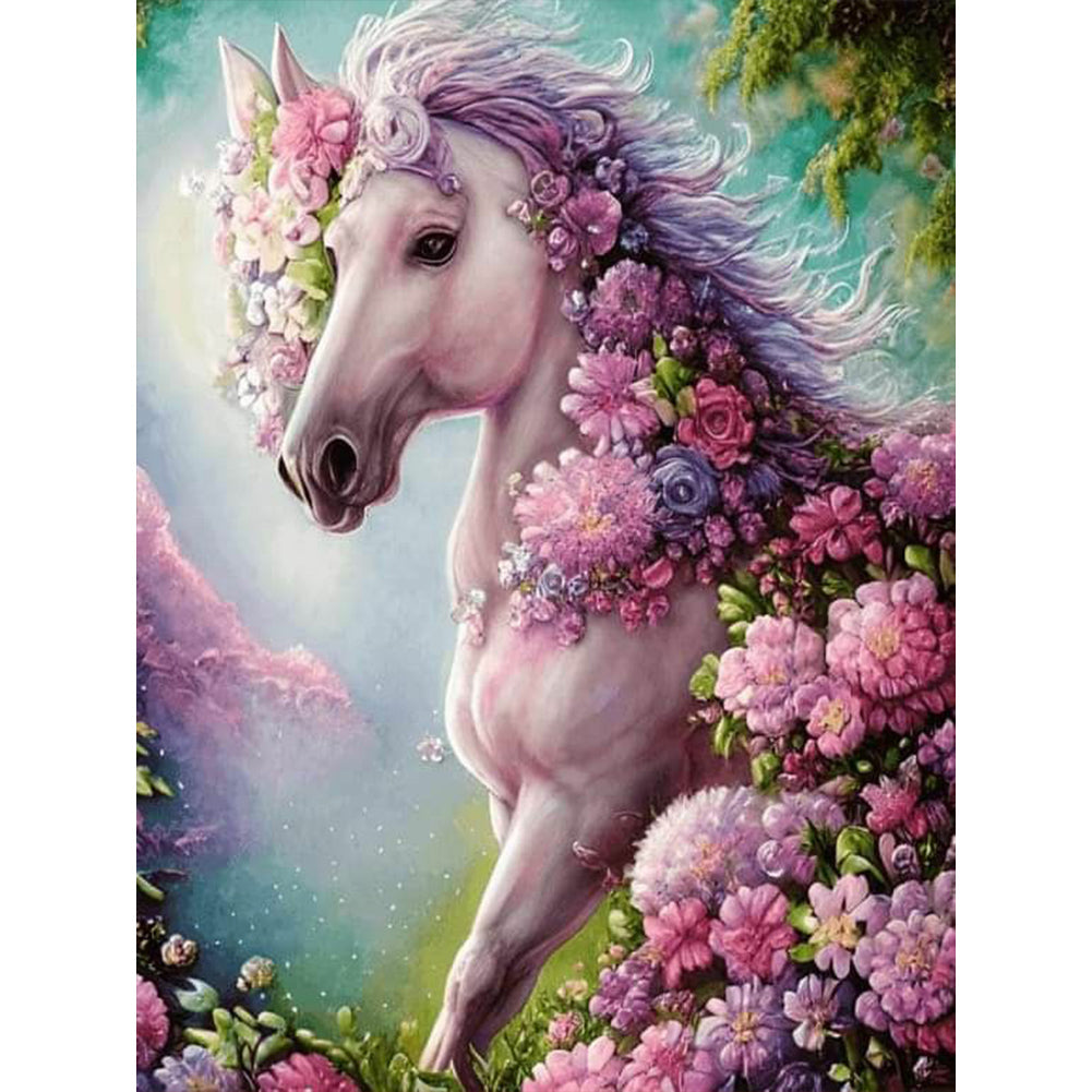 Flower Horse 40*50CM(Canvas) Full Round Drill Diamond Painting