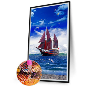 Sailboat 30*50CM(Canvas) Full Round Drill Diamond Painting