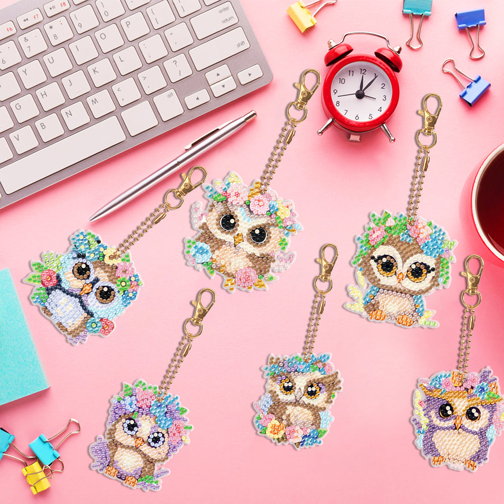  6Pcs of owls, flowers DIY double-sided diamond