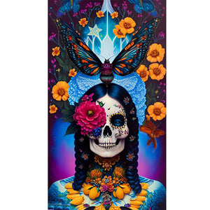 Flower Skull 40*70CM(Canvas) Full Round Drill Diamond Painting