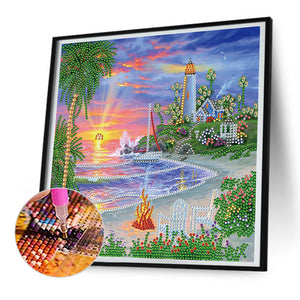 Seaside Lighthouse 30*30CM(Canvas) Partial Special Shaped Drill Diamond Painting