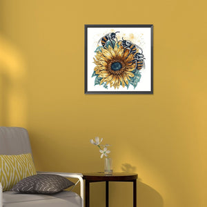 Sunflower Bee 30*30CM(Canvas) Partial Special Shaped Drill Diamond Painting