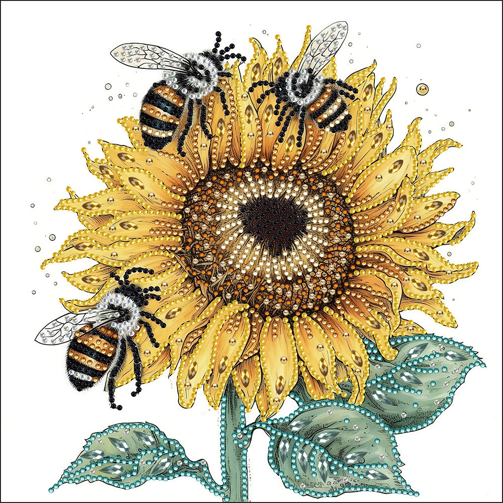 Sunflower Bee 30*30CM(Canvas) Partial Special Shaped Drill Diamond Painting