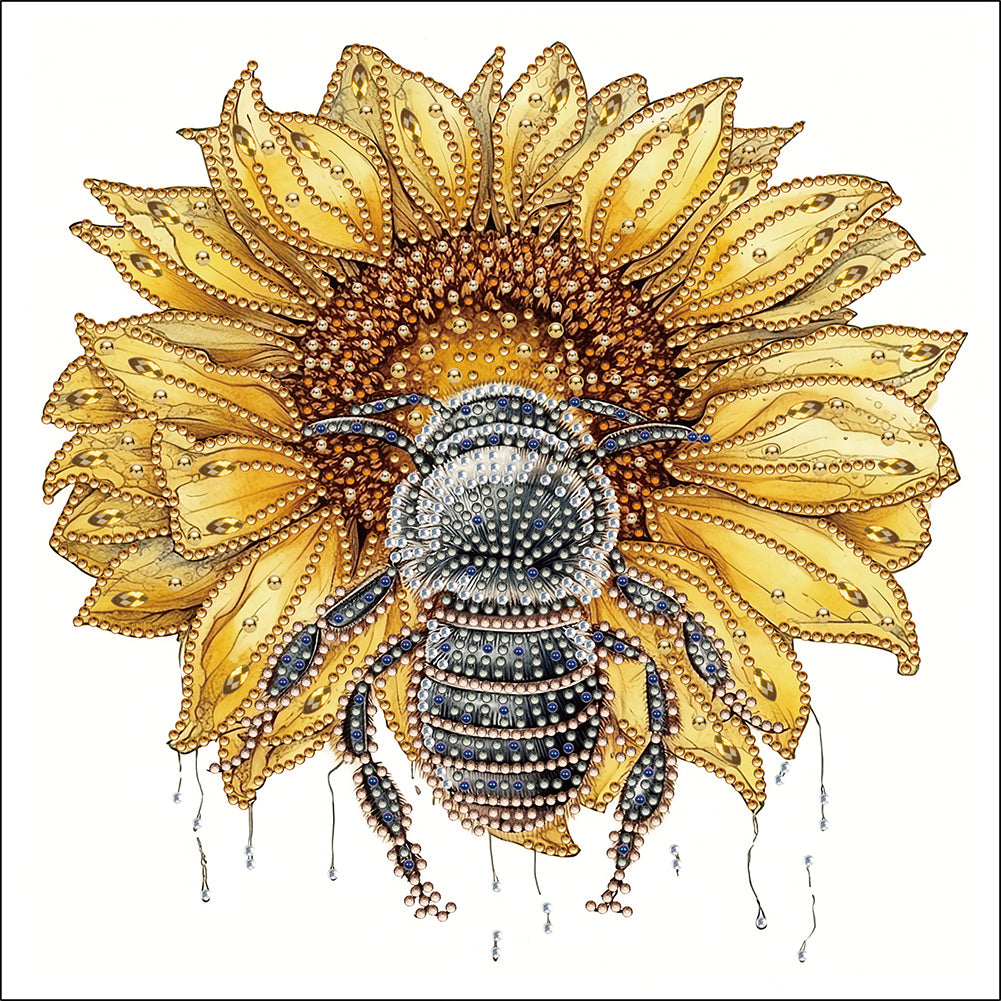 Sunflower Bee 30*30CM(Canvas) Partial Special Shaped Drill Diamond Painting