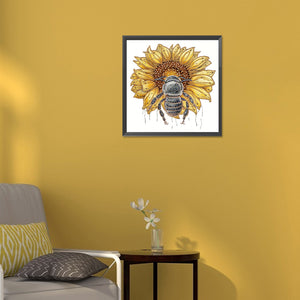 Sunflower Bee 30*30CM(Canvas) Partial Special Shaped Drill Diamond Painting