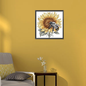 Sunflower Bee 30*30CM(Canvas) Partial Special Shaped Drill Diamond Painting