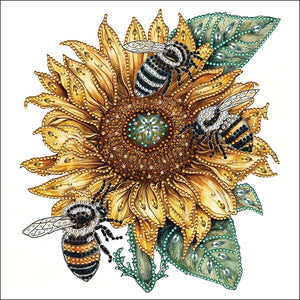 Sunflower Bee 30*30CM(Canvas) Partial Special Shaped Drill Diamond Painting