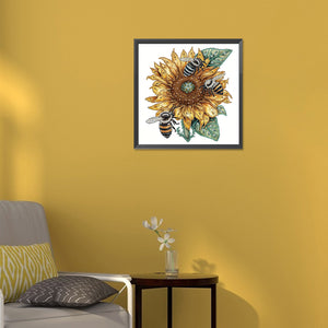 Sunflower Bee 30*30CM(Canvas) Partial Special Shaped Drill Diamond Painting