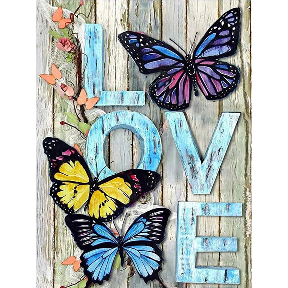 Butterfly Love Calligraphy And Painting 30*40CM(Canvas) Full Round Drill Diamond Painting