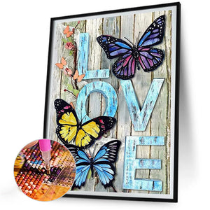 Butterfly Love Calligraphy And Painting 30*40CM(Canvas) Full Round Drill Diamond Painting