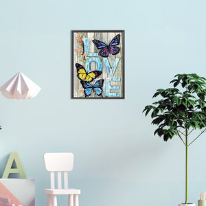 Butterfly Love Calligraphy And Painting 30*40CM(Canvas) Full Round Drill Diamond Painting