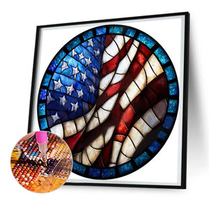 Round Plate Glass Painting American Flag 30*30CM(Canvas) Full Round Drill Diamond Painting