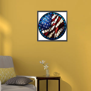 Round Plate Glass Painting American Flag 30*30CM(Canvas) Full Round Drill Diamond Painting