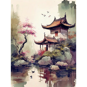 Watercolor Buildings 30*40CM(Canvas) Full Round Drill Diamond Painting