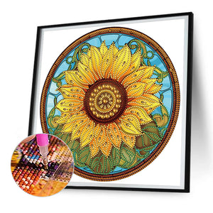 Sunflower Glass Painting 30*30CM(Canvas) Partial Special Shaped Drill Diamond Painting