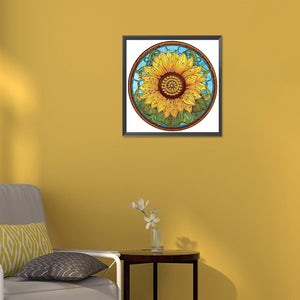 Sunflower Glass Painting 30*30CM(Canvas) Partial Special Shaped Drill Diamond Painting