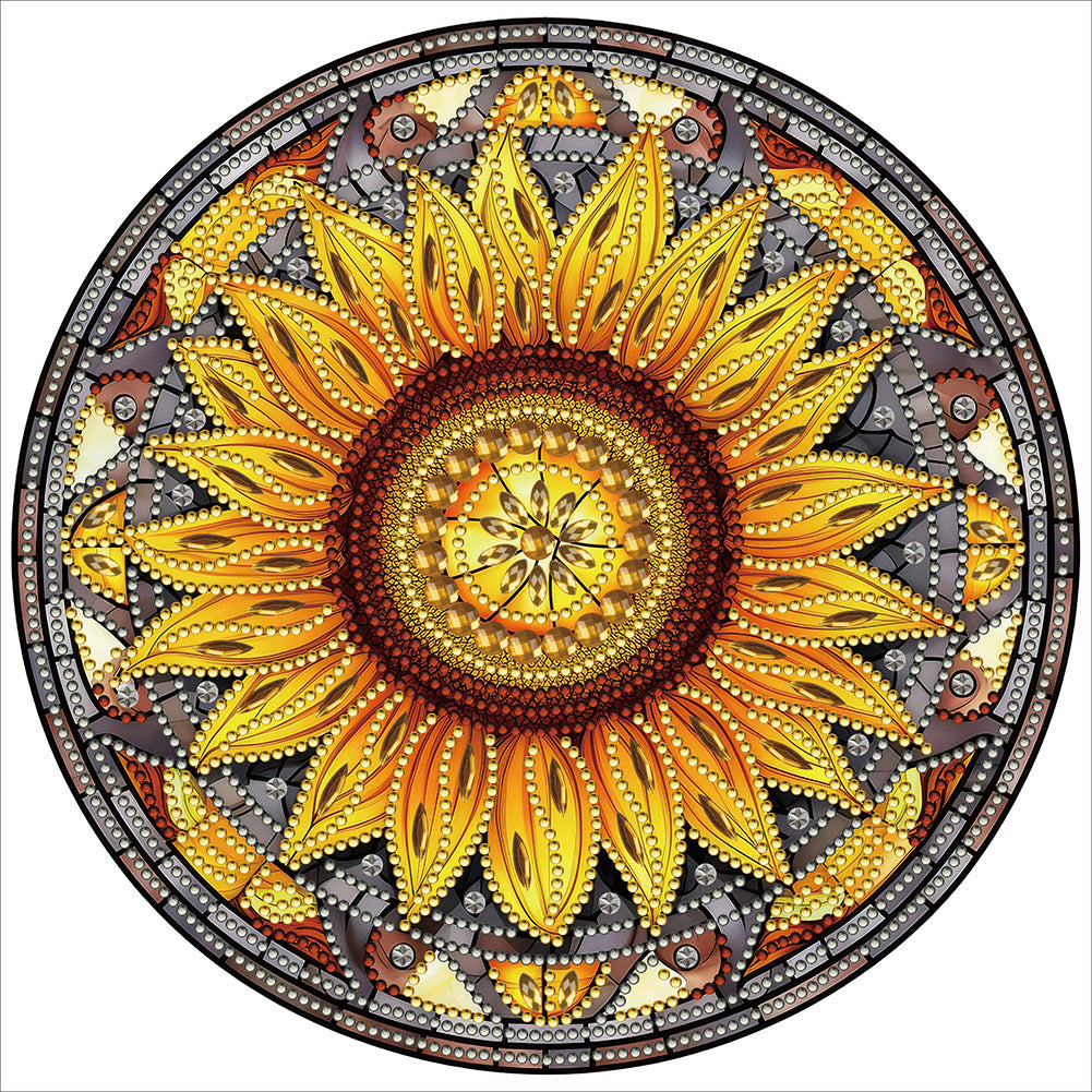 Sunflower Glass Painting 30*30CM(Canvas) Partial Special Shaped Drill Diamond Painting