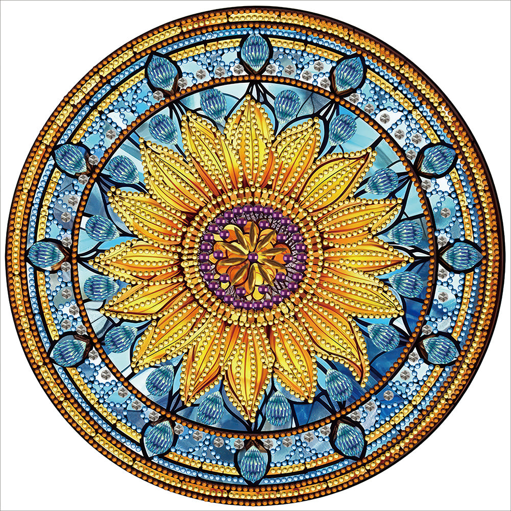 Sunflower Glass Painting 30*30CM(Canvas) Partial Special Shaped Drill Diamond Painting