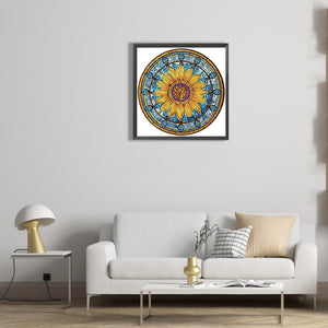 Sunflower Glass Painting 30*30CM(Canvas) Partial Special Shaped Drill Diamond Painting