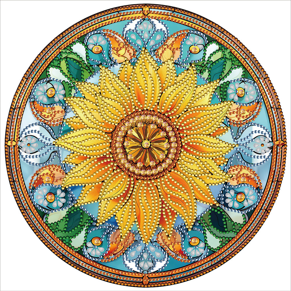 Sunflower Glass Painting 30*30CM(Canvas) Partial Special Shaped Drill Diamond Painting