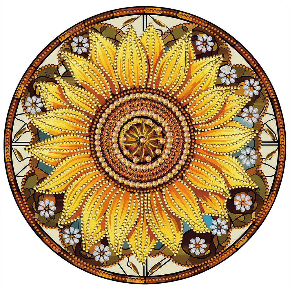 Sunflower Glass Painting 30*30CM(Canvas) Partial Special Shaped Drill Diamond Painting