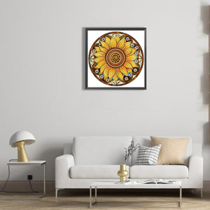 Sunflower Glass Painting 30*30CM(Canvas) Partial Special Shaped Drill Diamond Painting