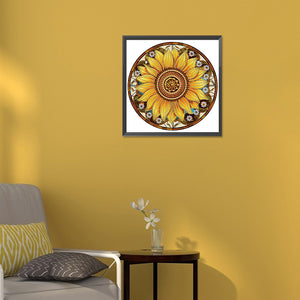 Sunflower Glass Painting 30*30CM(Canvas) Partial Special Shaped Drill Diamond Painting