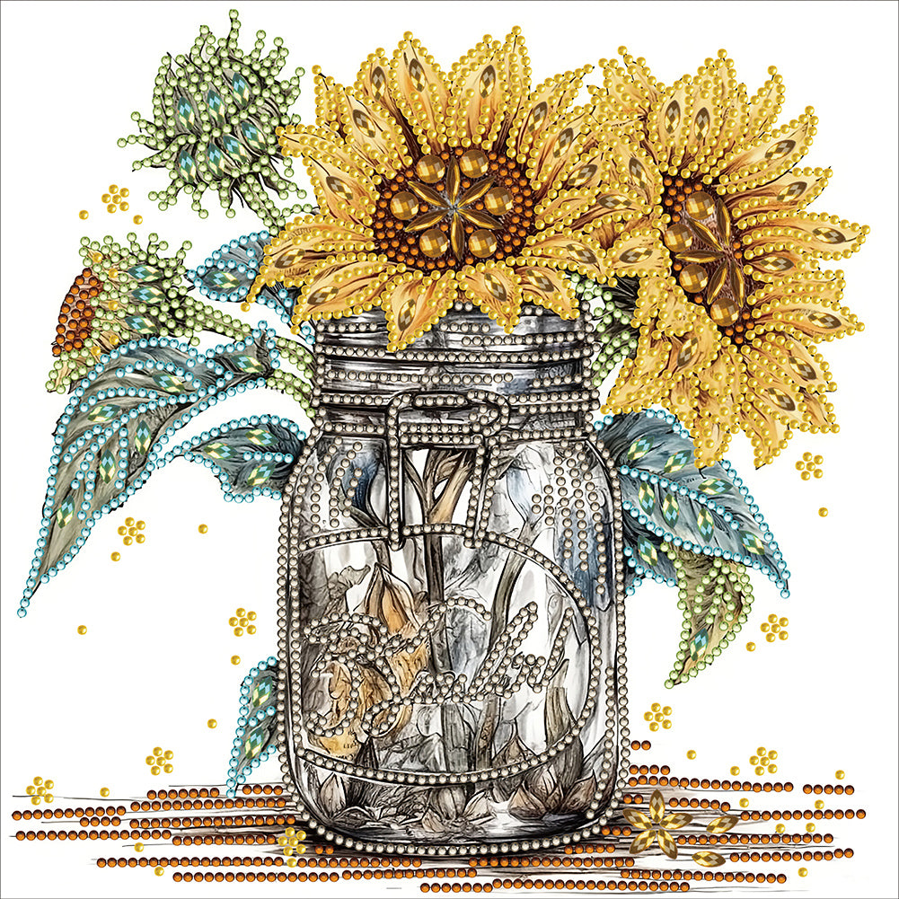 Sunflower Glass Bottle 30*30CM(Canvas) Partial Special Shaped Drill Diamond Painting