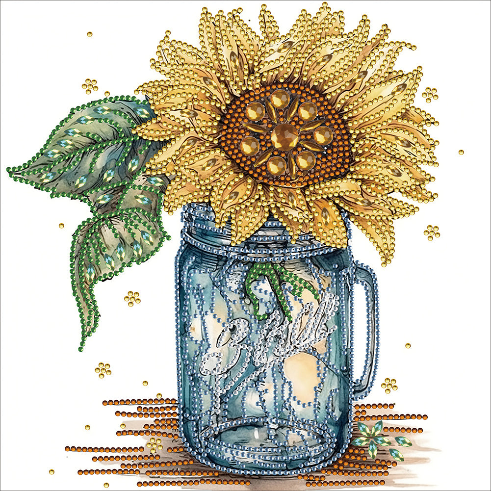 Sunflower Glass Bottle 30*30CM(Canvas) Partial Special Shaped Drill Diamond Painting