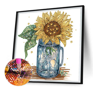 Sunflower Glass Bottle 30*30CM(Canvas) Partial Special Shaped Drill Diamond Painting