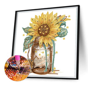 Sunflower Glass Bottle 30*30CM(Canvas) Partial Special Shaped Drill Diamond Painting