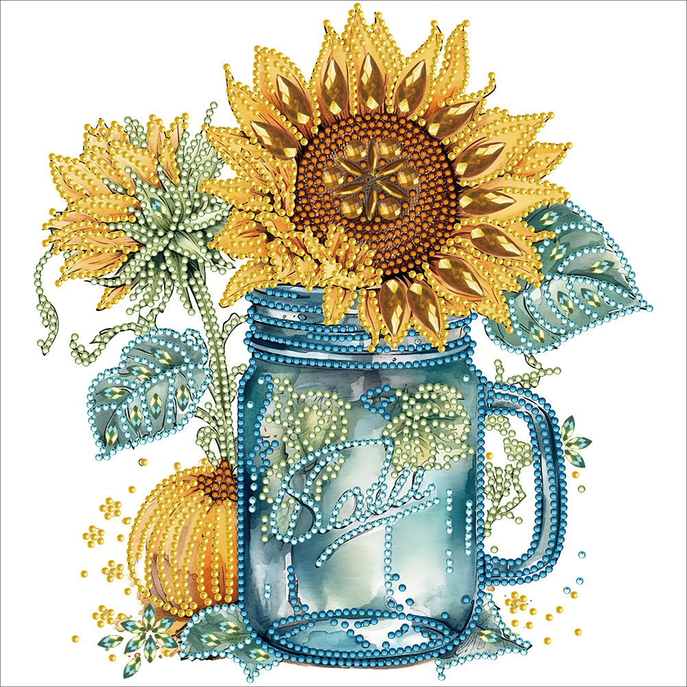 Sunflower Glass Bottle 30*30CM(Canvas) Partial Special Shaped Drill Diamond Painting