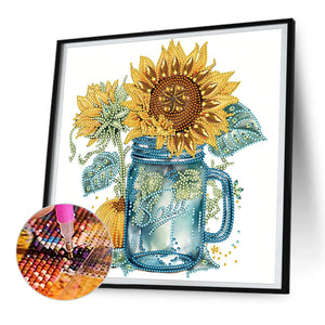 Sunflower Glass Bottle 30*30CM(Canvas) Partial Special Shaped Drill Diamond Painting