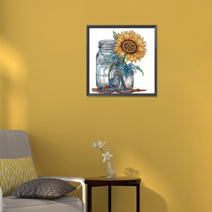 Sunflower Glass Bottle 30*30CM(Canvas) Partial Special Shaped Drill Diamond Painting