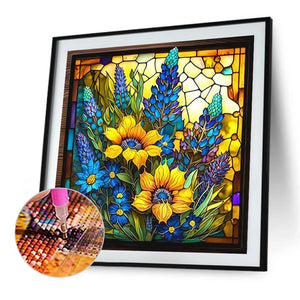 Sunflower Glass Painting 40*40CM(Picture) Full Round Drill Diamond Painting