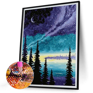 Woods Starry Night 30*40CM(Canvas) Full Round Drill Diamond Painting